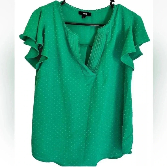Mine Kelly Green Cap Sleeve Top Ladies Size Large GUC - Picture 2 of 9